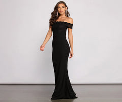 Sierra Formal Off the Shoulder Glitter and Lace Dress