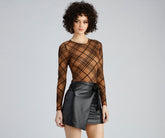 Plaid Check Mesh Bodysuit