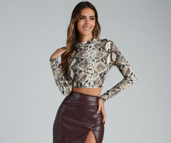 Sassy Brushed Knit Snake Crop Top