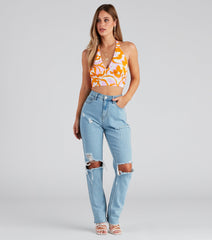 Retro Fab Floral Halter Crop Top