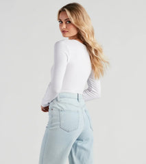 Casual Ribbed Knit Henley Bodysuit