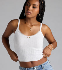 Cutesy Casual Rosette Lace Knit Cami Top