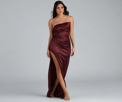 Darcy Satin Corset Asymmetrical Slit Formal Dress