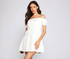 Off The Shoulder Eyelet Skater Dress