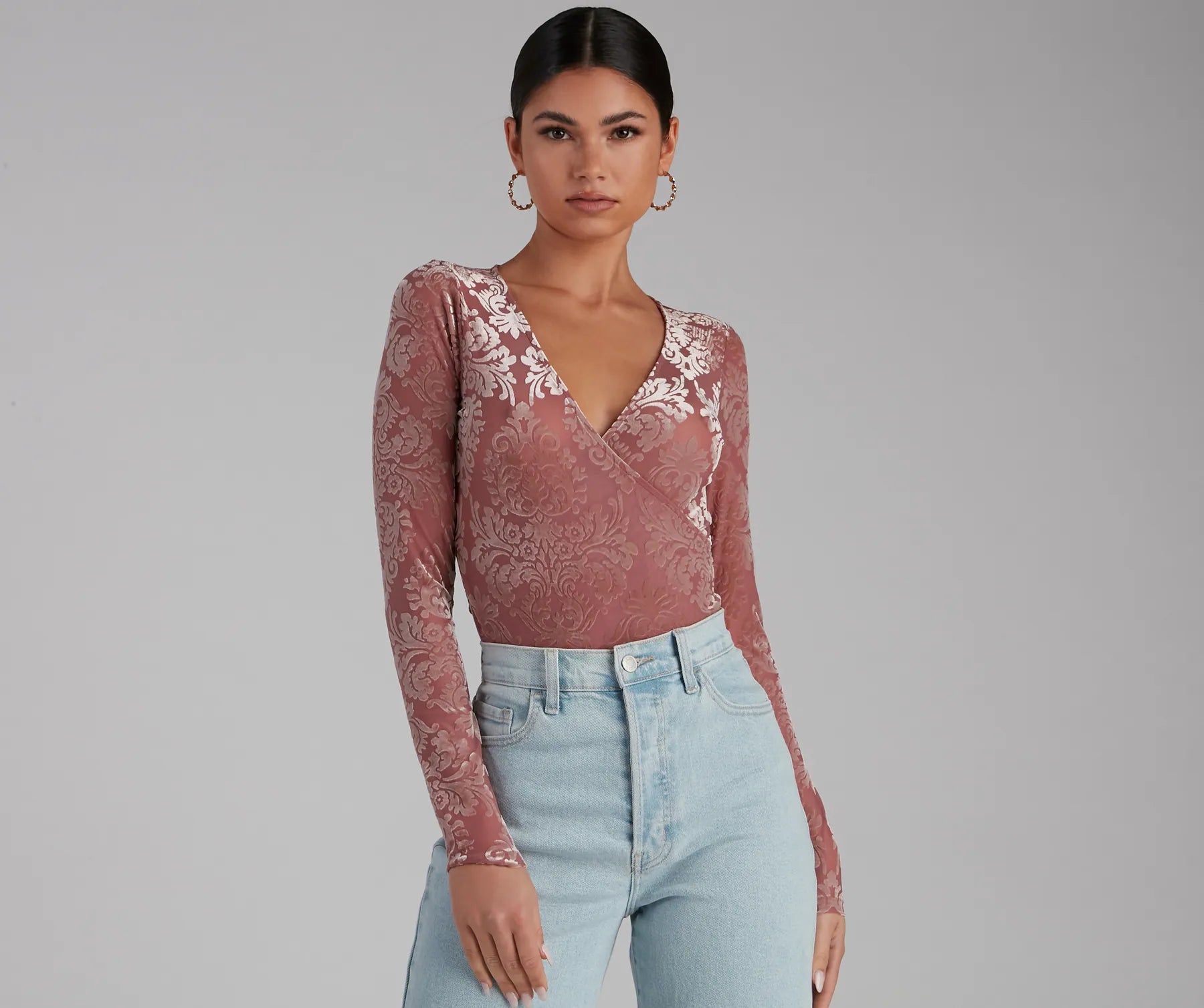Lookin' Luxe Flocked Velvet Bodysuit