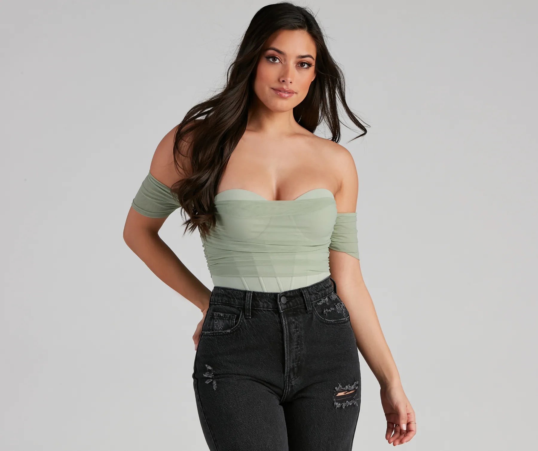 Another Date Mesh Bustier Bodysuit