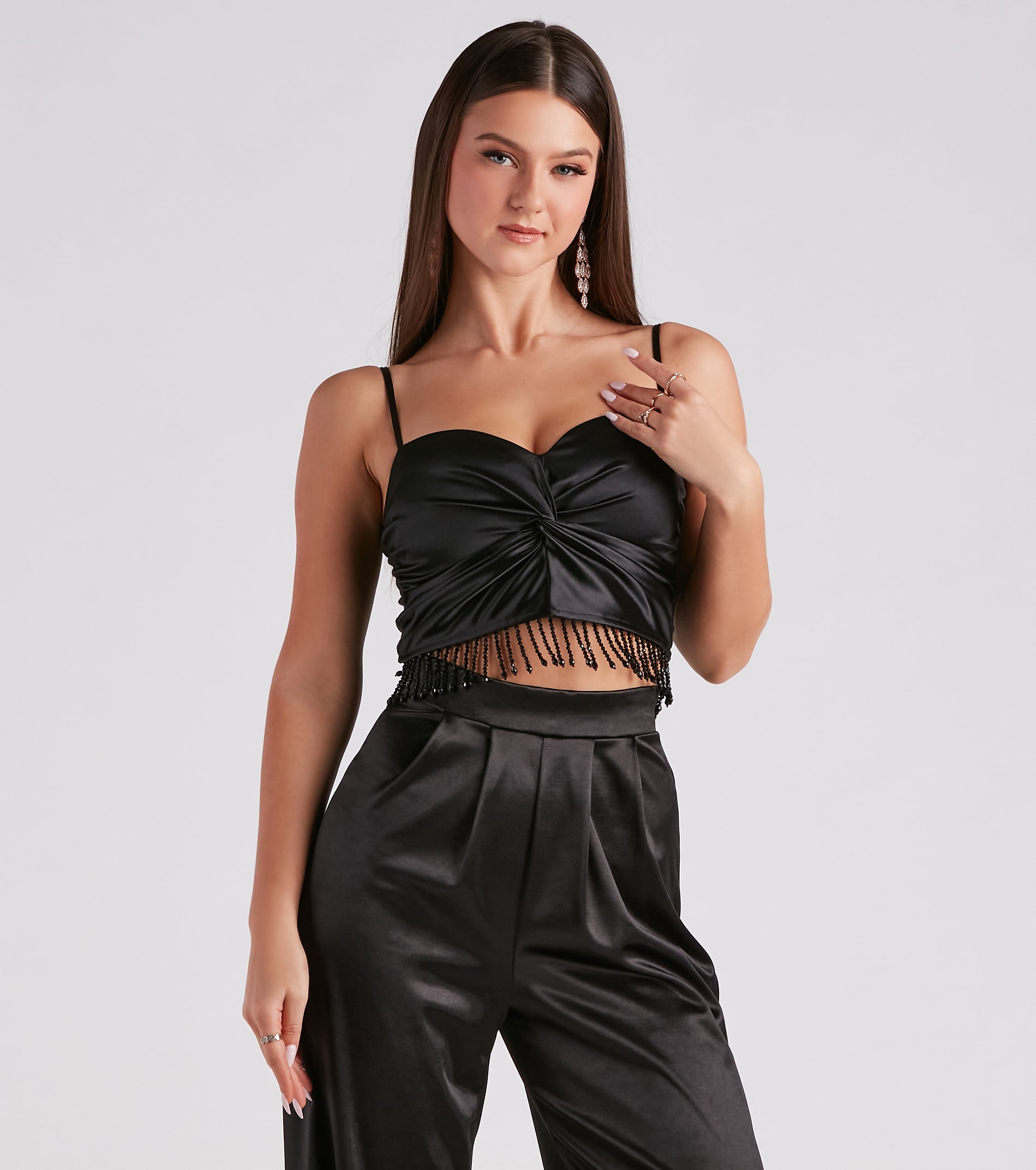 Dance With Me Beaded Fringe Crop Top