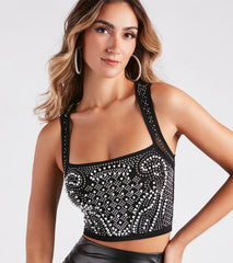 Looking Glam Rhinestone And Pearl Crop Top