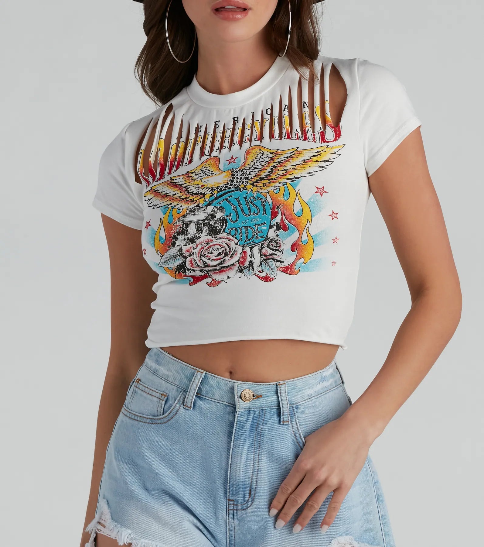American Motorcycle Graphic Distressed Top