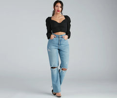 Chance For Romance Chiffon Puff Sleeve Top
