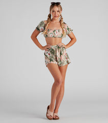 On Vacay Tropical Puff Sleeve Top