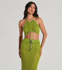 Sunny Chic Halter Ruched Crochet Crop Top