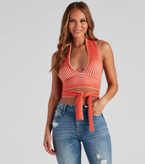 Main Squeeze Striped Halter Wrap Top