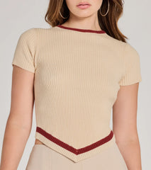 Preppy Charm Short Sleeve Striped Crop Top