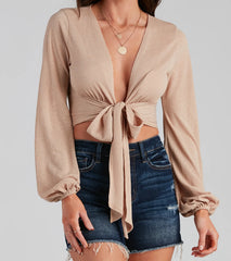 Uptown Babe Crinkle Tie-Front Top